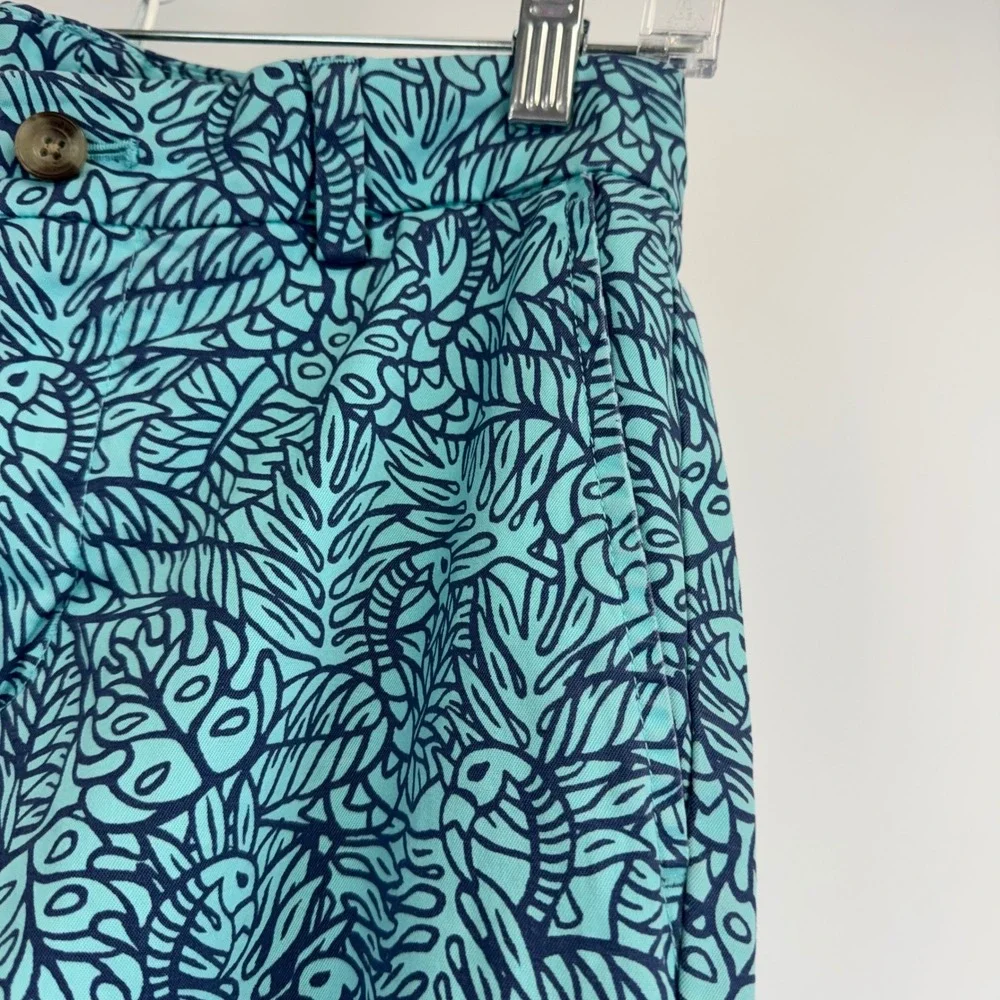 Vineyard Vines Mens Breaker Pant 28x32 Turquoise Navy Tropical Leaf Print Chino